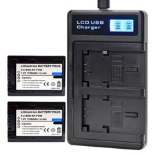 2 Battery +Dual LCD Charger for Sony NP-FV50 & Sony FDR-AX33 FDR-AX53 NEX-VG10
