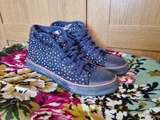 Cath Kidston Blue & Pink Polka Dot High Top Trainers/Canvas Shoes Size 5