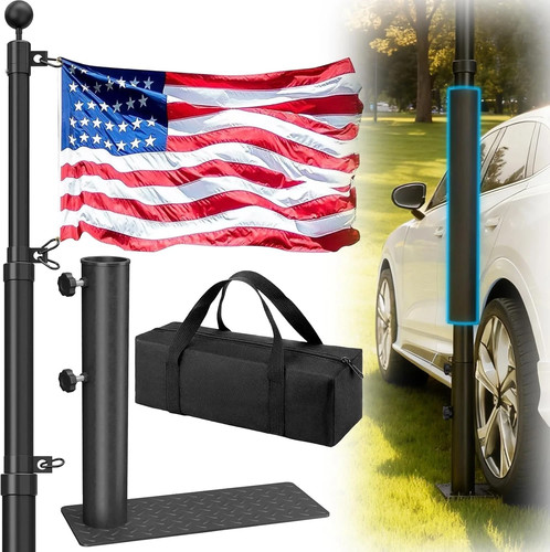 Tailgate flag pole with - flag, tire