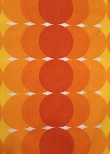 2x) 153 x 78 cm vintage fabric orange yellow Circles Mid-Century Pop Art 60s 70s