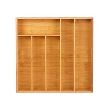 6 Compartment Bamboo Wood Cutlery Drawer Organiser Tray Holder 38cm