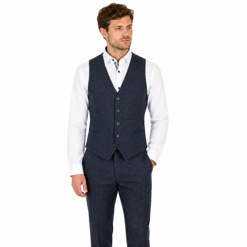 Navy donegal tweed waistcoat - navy,