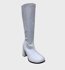 White Go Go Ladies Mens Retro Boots Womens Knee High 60s 70s Boots size 3-12