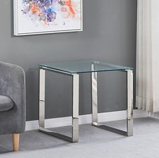 REBOXED Tempered Glass Side End Table Stainless Steel Chrome Legs Furniture