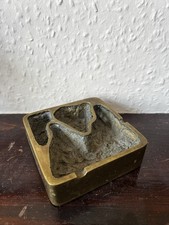 Signed Vintage 1970s Brutalist Solid Cast Bronze Ashtray