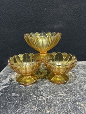 Vintage Art Deco Amber Glass 3 Sundae Stemmed Dessert Dishes/Bowls Ref PC28