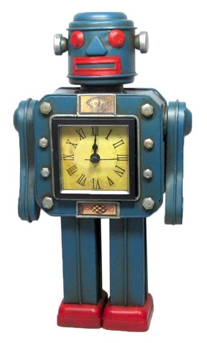 29cm blue robot clock tin - blue,