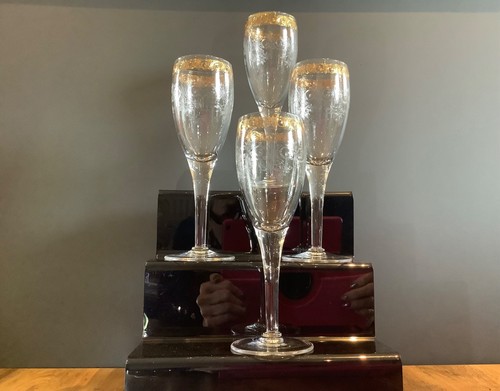 Vintage set gilt etched - set, 4
