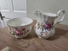 Stunning Royal Albert "Moss Rose" Milk Jug & Sugar Bowl In Perfect Condition