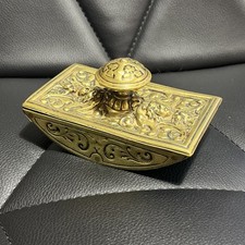 Antique Ornate Vintage Brass Rocker Blotter - Desktop Collectable Brassware