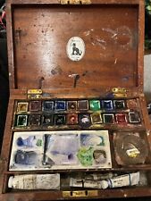 ANTIQUE REEVES & SONS STUDENTS Water Colours WOODEN  PAINT BOX WITH Palette 