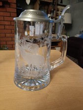 Glass stein with lid and Stag etched design.