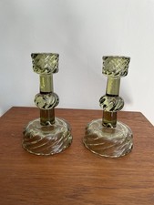Two Green Glass Candlesticks