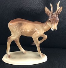 VINTAGE HERTWIG GERMAN FINE POTTERY DEER FAWN FIGURE FIGURINE ORNAMENT 4X5 1/2”