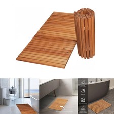 Natural Bamboo Wooden Slatted Duckboard Roll Up Non Slip Shower Bath Mat 40x60cm