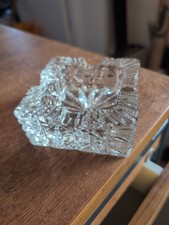 Vintage Heavy Cut Glass Crystal Ash Tray 10x 10x 4.5cm In Good Condition