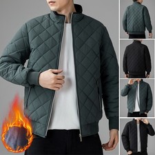Men’s Winter Quilted Bomber Jacket Fleece Lined Bubble Coat Zip Up Outerwear