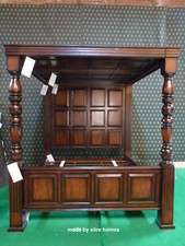 5' UK King Dark Mahogany Georgian Tudor style Four Poster wooden canopy bed