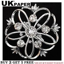 SILVER TONE HEART & CLEAR RHINESTONE CRYSTAL FLOWER VINTAGE BROOCH FAB BROACH UK