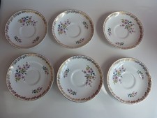 6x saucers Royal Grafton Fine Bone China, floral pattern, gold rim. 