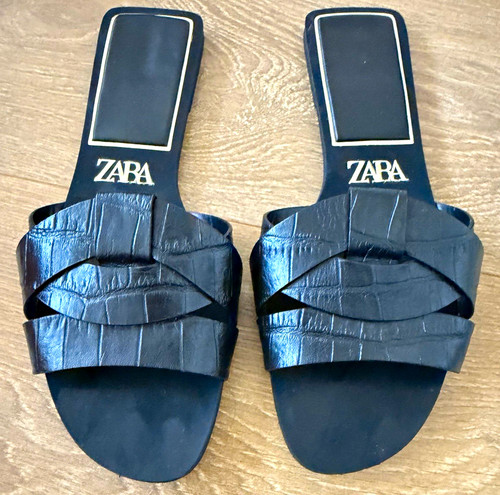 Zara womens black croc effect - zara,