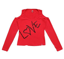 Vintage Miss Sixty Top Size Medium 10 - 12 Y2K 00s Red Cut Out Slogan Tshirt 