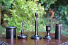 Antique REAL EBONY Dressing Table Set 5pcs Candlestick Ring Stands c1900