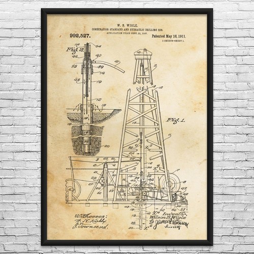 Oil drilling rig patent wall - oil,