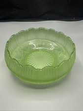Vintage Jobling Art Deco frosted green glass bowl roses pattern 20cm dia.
