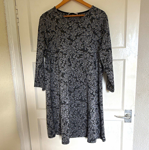 Black grey floral jersey - black,
