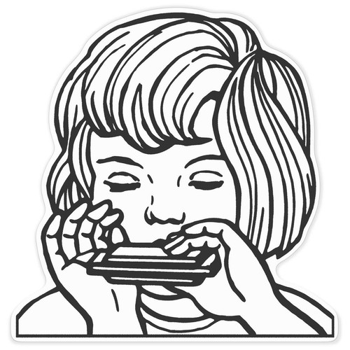 Harmonica player white - white, vinyl