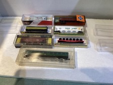 Rack of 7 Mixed N Gauge Rail Cars, some need minor modifications, Good Condition