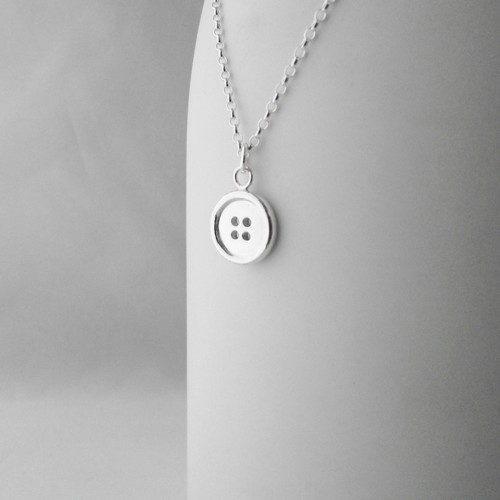 Silver button pendant handmade - silver,