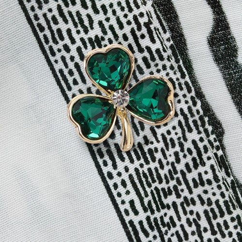 Dark green shamrock brooch - green,