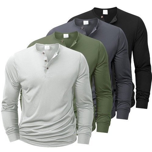 Men long sleeve plain henley - long,