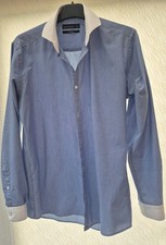 Gents Slimfit Blue/white Striped Shirt Size 15" Collar By Cedarwood State