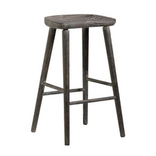 Wooden Bar Stool Rustic Farmhouse Bum-Shaped Backless Seat Black Oak Frame 66cm