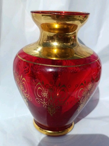 Vintage cranberry glass urn - cranberry,