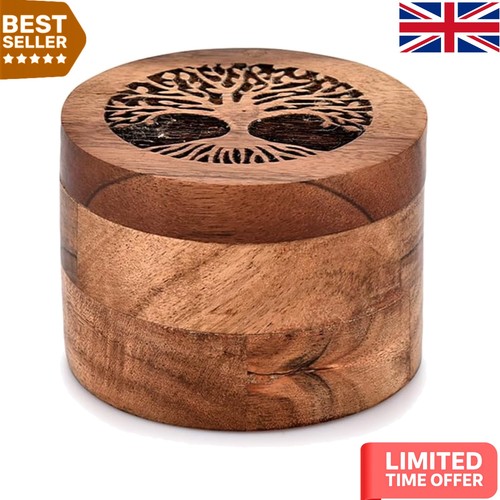 Acacia wood urn with - tree, of