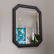 Vintage French Octagonal Framed Mirror - Green & Gold Frame - Deco Style