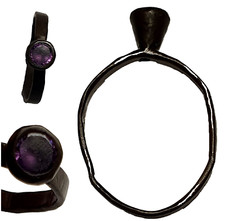 Rare 'High Medieval' Silver Stirrup Ring - Amythest Turret