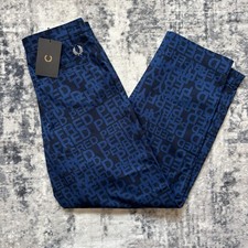 Mens Fred Perry Graphic Text Chino Trousers Cobalt Blue BNWT W30 L30 