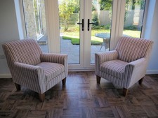 Pair of NEXT accent armchairs with brown and beige striped fabric covering