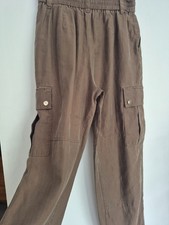 ZARA Brown (almost tonic) High Elasticated Waist Cuffed Carpenter Trousers UK M