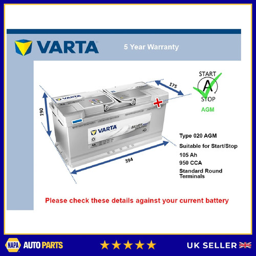 Agm car battery fits audi - car,