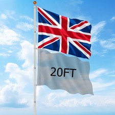 New 20FT/6M Telescopic Flagpole Kit Heavy Duty Aluminum Flag Pole British Silver