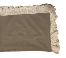 Simple Opulence Grey Linen Blend White Frilly Lace Edge Pillow Case