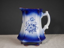 Vintage Mayfayre Staffordshire Jug, Blue & White Flower Vase, Flow Blue Pitcher