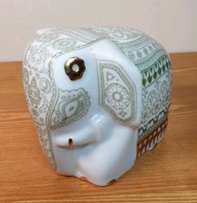 Mlesna Elephant Porcelain Tea Caddy White Gold Green Preowned 