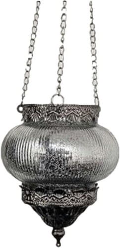 Silver glass hanging lanterns - silver,